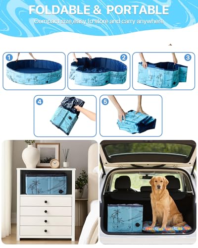 JEASONG Foldable Paddling Pool for Dogs, Thickened Anti-Scratch PVC Garden Dog Bath Swimming Pool, Non-Slip Outdoor Summer Water Play Pool for Dog, Small Medium Large Dog Pool (160x30cm)