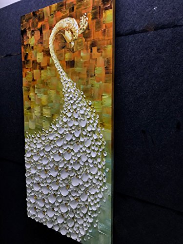 V-inspire Paintings, 20x40 Inch Modern Abstract Painting Peacock flaunting its tail Oil Hand Painting 3D Hand-Painted On Canvas Abstract Artwork Art Wood Inside Framed Hanging Wall Decoration - Thumbnail 4