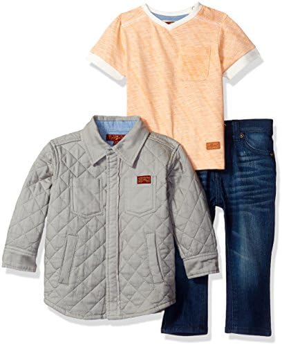 7 For All Mankind Baby Boys' 3 Piece Trucker Jacket, T-Shirt and Jean Set, Amber Glow, 12M