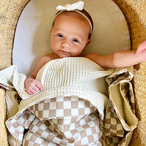 LifeTree Waffle Baby Blankets Neutral, Muslin Checkered Swaddle Blankets for Boys Girls, 2
