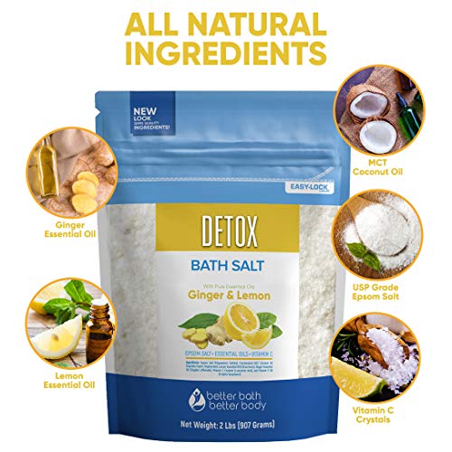 Detox Bath Salt 32 Ounces Epsom Salt with Ginger and Lemon Essential Oils Plus Vitamin C and All Natural Ingredients BPA Free Pouch With Easy Press-Lock Seal - Thumbnail 3