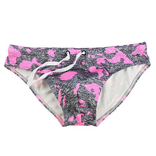 Mens Swimwear Camo Bikini Swimsuit Swim Briefs Truncks Drawstring Triangle Shorts Swimming Thong Bathing Suit (Pink, S)
