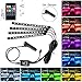 Car LED Strip Lights, 4 Packs 48 LED Car Interior Lights, MultiColor Music Light LED Under dash Lighting Kit with Sound Active Function and Remote Control, Car Charger Included, DC 12V