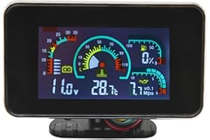 Hlsicnalm 4-in-1 Combination Gauge 4 in 1 LCD 12V/24V Oil Pressure Voltmeter Volt Water Temperature Oil Fuel Gauge with 10mm 