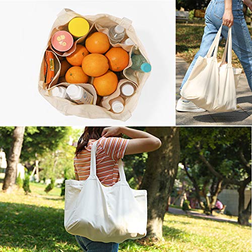 NAECOUS Canvas Grocery Shopping Bags with Bottle Sleeves, 10 oz Heavy Duty & Premium Reusable Cloth Totes, Washable&Durable&Eco-Friendly Wine Totes with Handles (2 Bags)