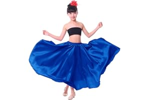 VNOEVW Girls Satin Full Long Skirt for Circle Belly Dance Folkloric Mexican Performance Prom Photoshoot