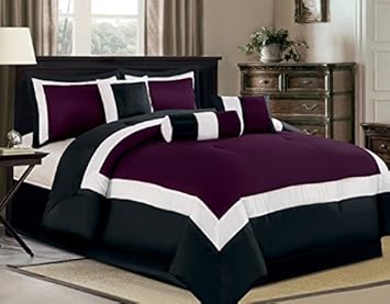 Buy Grand Linen Block Milan Comforter Set King Size Bedding 7 Piece Purple Black White Online At Low Prices In India Amazon In