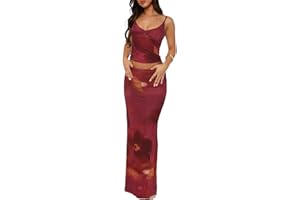 Lybiogs Two Piece Skirt Set for Women - Sexy Sleeveless Spaghetti Strap Pleated Tank Top Maxi Long Skirts Sets