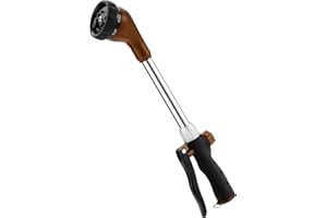GREEN MOUNT Watering Wand, Heavy Duty Garden Hose Wand with 8 Spray Patterns, 16-Inch Hose Sprayer Nozzle with Flow Control, Ideal for Lawn and Garden Use, Bronze