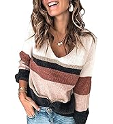 BYSCHAGRL Womens Striped Color Block Pullover Sweater Crewneck Long Sleeve Patchwork Knit Sweater