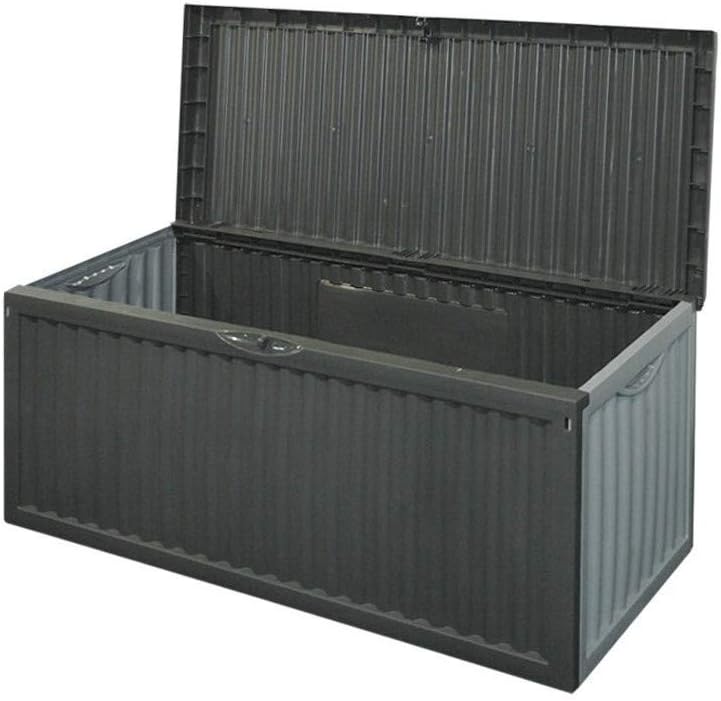 BLACK PLASTIC GARDEN STORAGE BOX LID PATIO SHED UTILITY CUSHION CHEST 747519