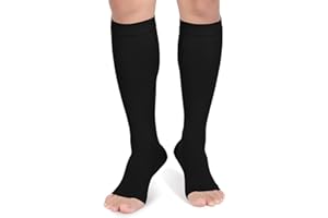 MGANG Compression Socks, 20-30 mmHg Graduated Knee-Hi Compression Stockings for Unisex, Open Toe, Opaque, Support Hose for DVT, Pregnancy, Varicose Veins, Relief Shin Splints, Edema, Black XX-Large