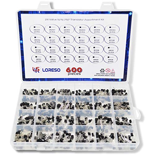 LSR Loreso 24 Value 600pcs Transistor Assortment Kit Box 2N2222 2N2907 BC327 BC337 BC556 2N3903 S9012 for Hobby Electronics Audio Video Car Repair Electronic Project