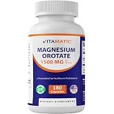 Vitamatic Magnesium Orotate Supplement &ndash; 1500mg per Serving, 180 Capsules &ndash; Supports Muscle, Nerve and Heart Health - Non-GMO, Gluten Free