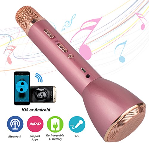 Wireless Karaoke Microphones, Platinum Portable 3-in-1 Bluetooth speaker for KTV Singing Handheld Microphone Karaoke Machine for iPhone / iPad, Samsung, LG, HTC, Nokia Android and Tablet – Pink