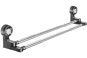 Adjustable Suction Cup Double Towel Bar Holder for Bathroom and Kitchen, Removable Design, No Wall Damage Installation, Fits 
