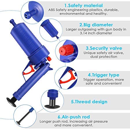 REKOBON Toilet Plunger, Pressure Pump Cleaner, Air Drain Blaster, High Pressure Plunger Opener Cleaner Pump for Bath Toilets,Shower, Bathroom, Sink, Bathtub, Kitchen Clogged Pipe