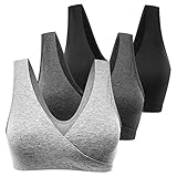 Nursing Bras,Sunzel 3PACK Womens Cotton Sleep Bras For Breastfeeding and Maternity (L, Black/Light Gray/Dark Gray)