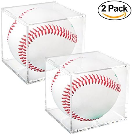 Square Baseball Holder | 2 Pieces Full Acrylic Stackable Baseball Memorabilia Cube | 3.2 x 3.2 x 3.2โ Clear Transparent Square Baseball Storage with Build in Stand to Display Base Ball with Autograph