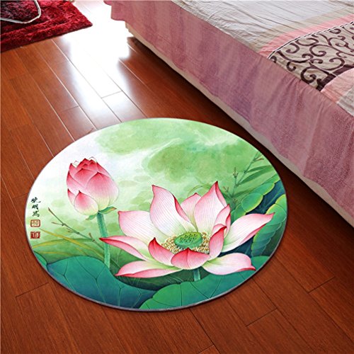 Rug WAN SAN QIAN- 3D Round Carpet Chinese Office Carpet Basket Swivel Chair Carpet Mats Children Bedroom Lotus Carpet (Color : A, Size : 80x80cm)