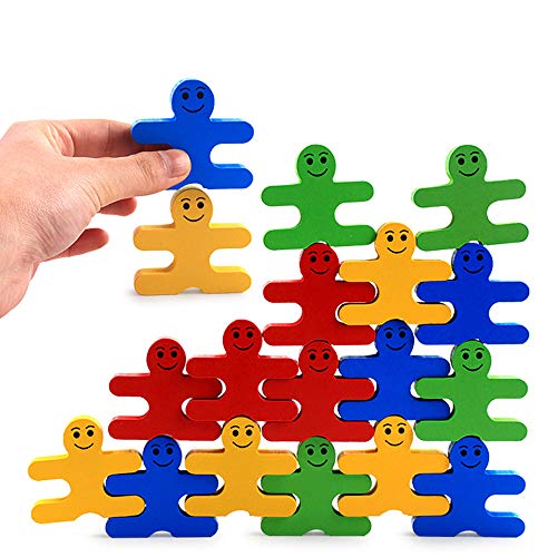 RuoFeng Kids Wooden Building Block Set, Natural Wooden Stacking Game Toys for Kids Children Toddlers Preschool Boys and Girls Learning Educational Toys 4 Color,16 Pieces