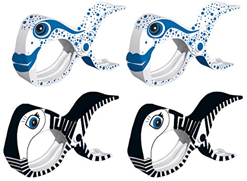 tuuli Accessories Summer Clips Large Pegs for Beach Towel Laundry Clothes Quilt Camping Garden Kite Surf Sunbed Sun Lounger Buggy Accessory (2x Black + 2x White)