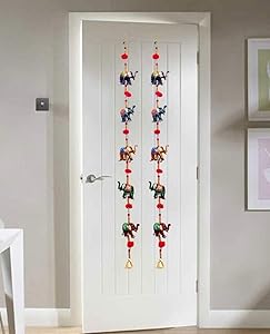 Indian Door Hanging Decorative Five Hand Painted Elephant Stringed Together with Beads and Small Bell