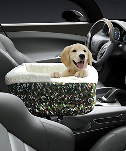 Meago Pet Console Booster, Hkim Car Seat Lookout Carrier with Cashmere Cream Fur Safety Belt for Small Pets and Cats (Army Green) - Thumbnail 5