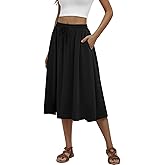 MLXSJ Women's Midi Skirt Summer Pleated Flowy Elastic High Waisted Skirts with Pockets