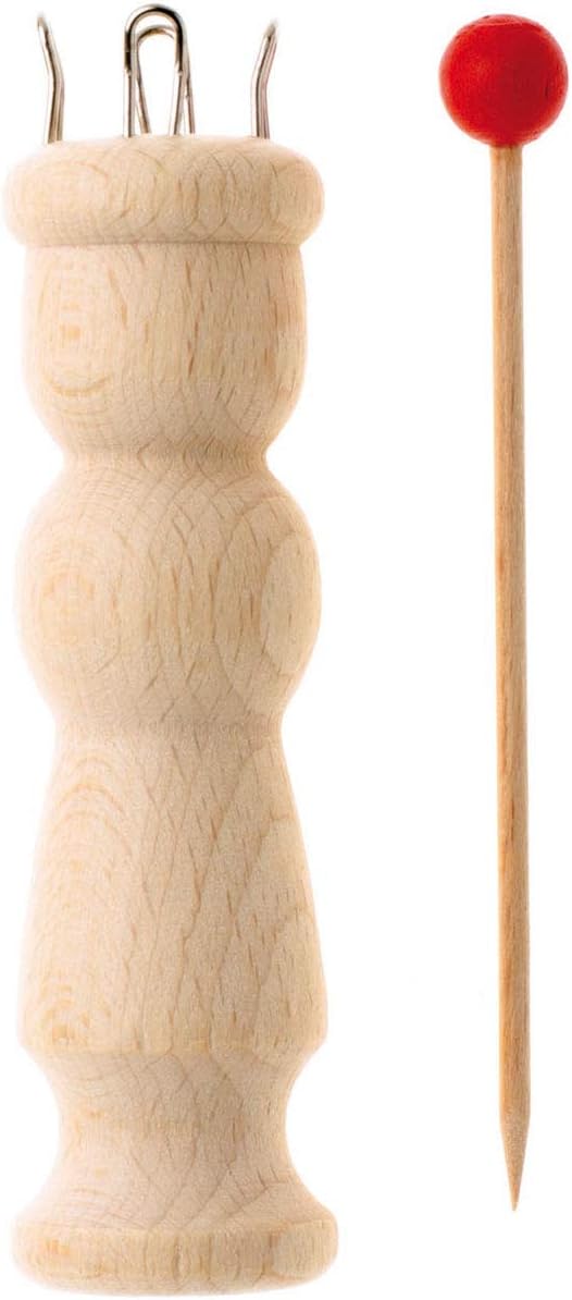 Glorex 5 2001 49 Wooden Knitting Dolly, with 4 Metal Loops, Including Needle, Approx. 11.5 cm