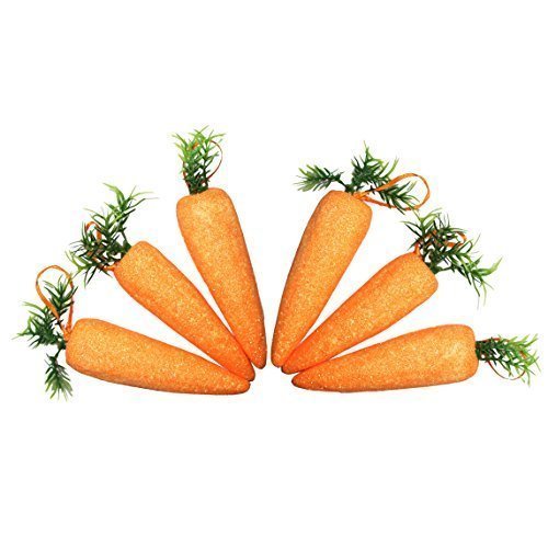 Robelli Pack of 6 Easter Hanging Orange Glitter Carrots Decoration