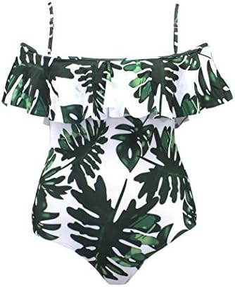 SAY Styles All Yours Womens Plus Size Flounce Tropical Print One-Piece Swimsuit (Palm Leaf White, L)