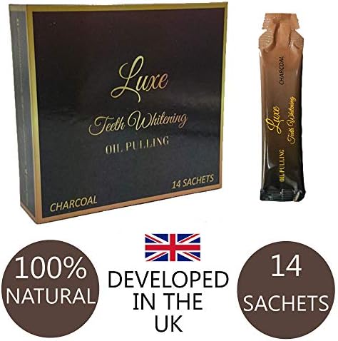 Luxe Teeth Whitening® Charcoal Coconut oil pulling (14 Sachets - 2 weeks supply) Home teeth whitening | Oil pulling for teeth | Activated charcoal teeth whitening | mouthwash | natural teeth whitening