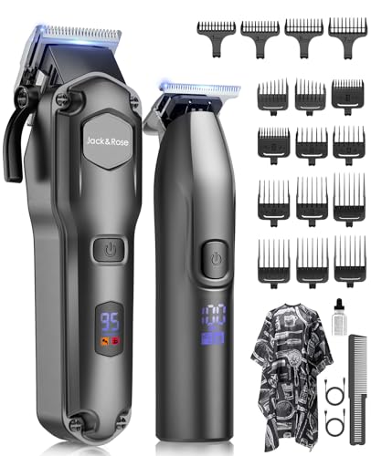 Jack&Rose Clippers and Trimmers Set, Cordless Hair Clippers, Beard trimmer for Men Hair Cutting Kit, Rechargeable Electric Hair Clippers, IPX7 Waterproof Hair Trimmer with Travel Bag (Black)