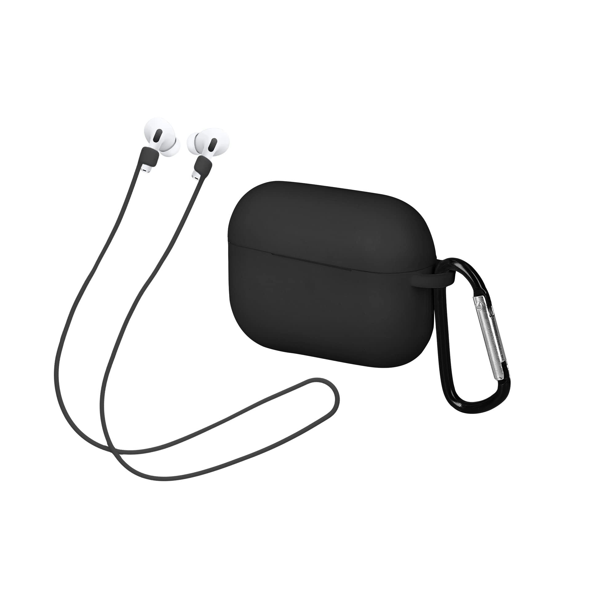 kwmobile Case & Strap Compatible with Apple AirPods Pro Case - Cover & Cord Holder Set - Black/Black