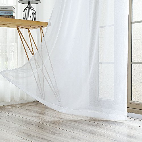 Anjee 4 Panels White Sheer Curtains 84 Inches Long Rod Pocket Window