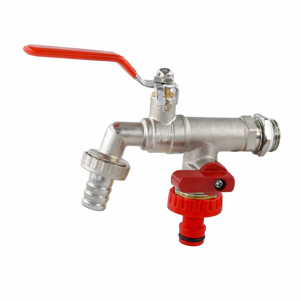 Wärmer System Outside Garden Tap Double Outlet – Heavy Duty Brass Outdoor Water Tap with Dual Lever Handles, 2-Way Hose Connector for Garden, Patio & Lawn Use