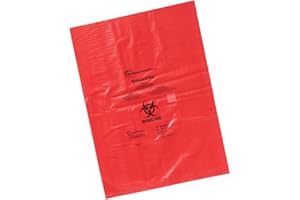 Heathrow Scientific HS10320 Biohazard Disposable Bag, 8" x 12", Red