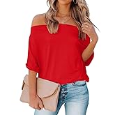 Dressmine Womens Summer Off The Shoulder Shirts Casual Sexy One Shoulder Tops Casual Loose Short Sleeve Blouses Tshirts Tunic