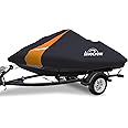 Avecrew Jet Ski Cover Waterproof - 250D Trailerable PWC Cover Fits Yamaha Seadoo Kawasaki Personal Watercraft Boats with Two Air Vents| Length Range: 115'' to 120''