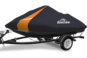 Avecrew Jet Ski Cover Waterproof - 250D Trailerable PWC Cover Fits Yamaha Seadoo Kawasaki Personal Lightweight Watercraft Boats with Two Air Vents| Length Range: 120'' to 135''