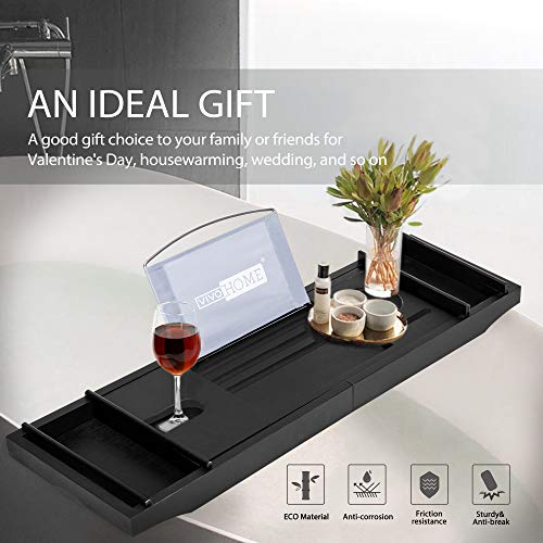 VIVOHOME Expandable 43 Inch Bamboo Bathtub Caddy Tray with Smartphone