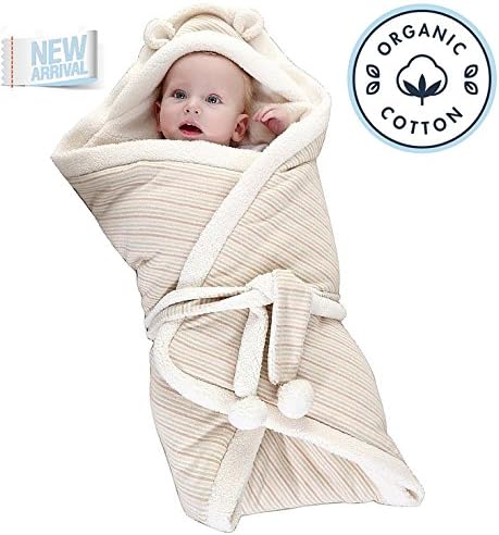 Baby Blanket - 100% ORGANIC COTTON - Hooded Bath Robe - Pamper Swaddler Wrap - #1 SOFTEST and WARMEST Premium Quality - Hypoallergenic-No Dyes - Infants and Toddlers