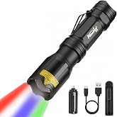 ALONEFIRE X004 Multicolor RGBW Flashlight with White Red Green Blue Light | Color Changing, Zoomable, Rechargeable Battery, USB Charger, for Night Observation Astronomy Aviation Blook Tracking Hunting