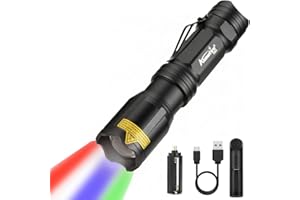 ALONEFIRE X004 Multicolor 4 Color LED Tactical Flashlight Rechargeable Red Green Blue White RGB Light Color Changing Waterproof with Battery, Charger for Camping Hiking Fishing Hunting Tracking