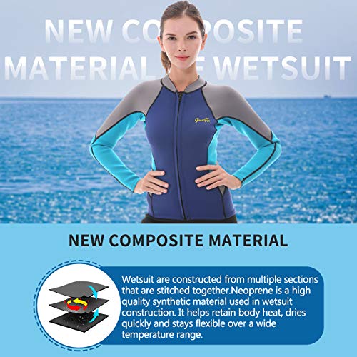 GoldFin-Womens-Wetsuit-Top-2mm-Neoprene-Wetsuit-Jacket-Long-Sleeve-Front-Zip-Wetsuit-Shirt-for-Swimming-Water-Aerobics-Diving-Surfing-Kayaking