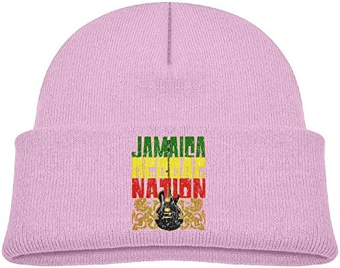 Kids Jamaica Reggae Nation Guitar Knit Beanie Skull Hat Winter Hat Beanies Cap Pink For Girls and Boys
