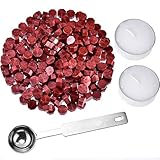 Hestya 230 Pieces Octagon Sealing Wax Beads Sticks with 2 Pieces Tea Candles and 1 Piece Wax Melting Spoon for Wax Stamp Sealing (Wine Red)