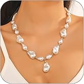 Dainty Baroque Pearl Necklaces for Women Irregular Freshwater Pearl Choker Necklace Gold Vintage Pearl Choker Beaded Chain Necklace White Pearl Beaded Charm Necklace for Birthday Wedding Jewelry