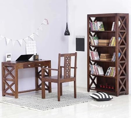 Shilpi Solid Wood X-Factor Designer Study & Laptop Table Included 2 Drawers with Chair + Book Shelf Wardrobe
